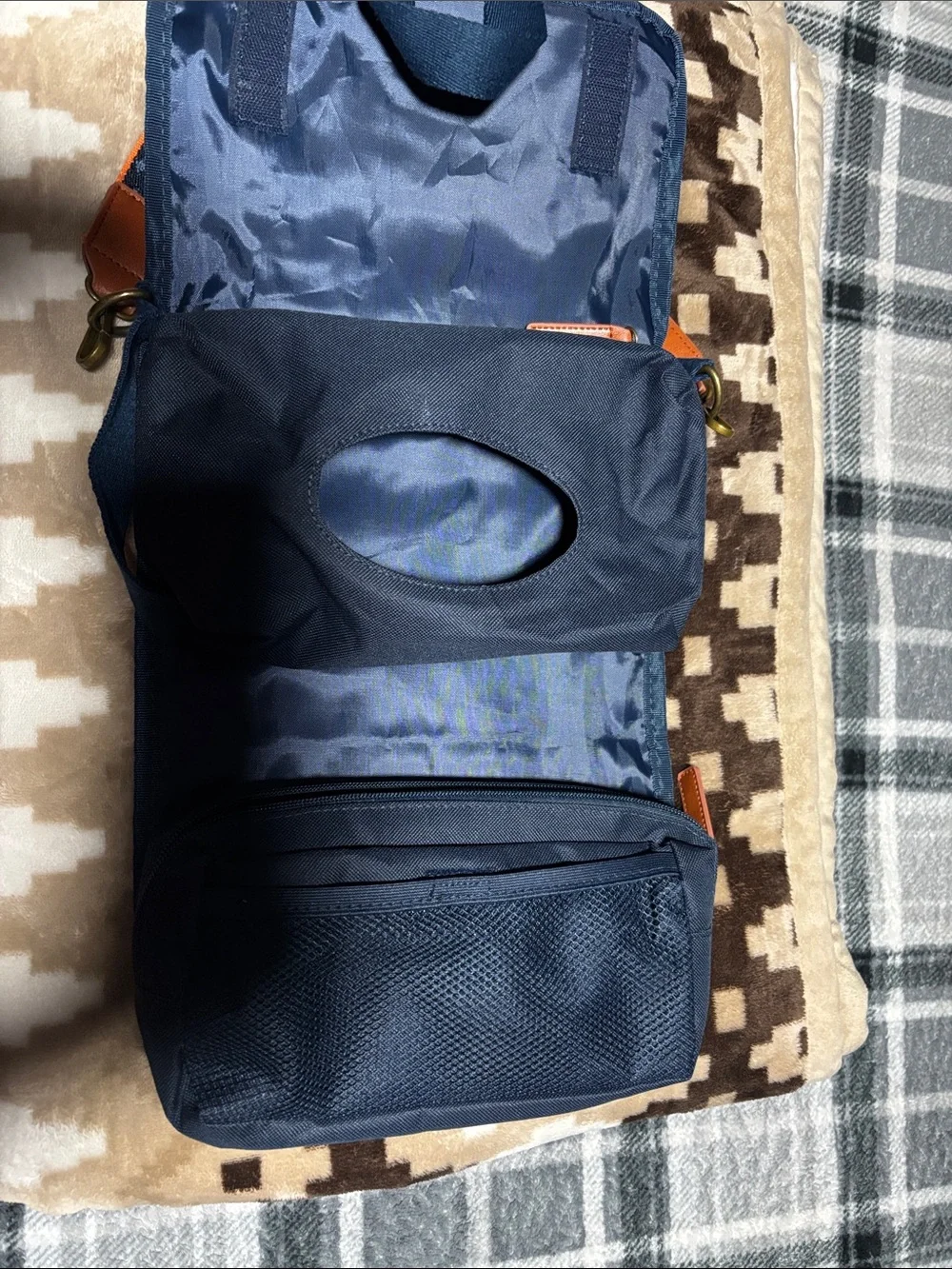 Navy Crossbody small diaper Bag with Orange Accents